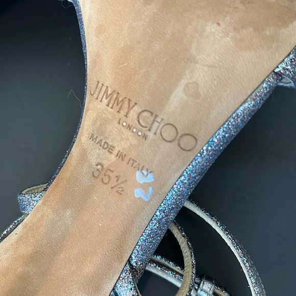 JIMMY CHOO Mimi Silver Glitter Strapped High Heels - Picture 6 of 6